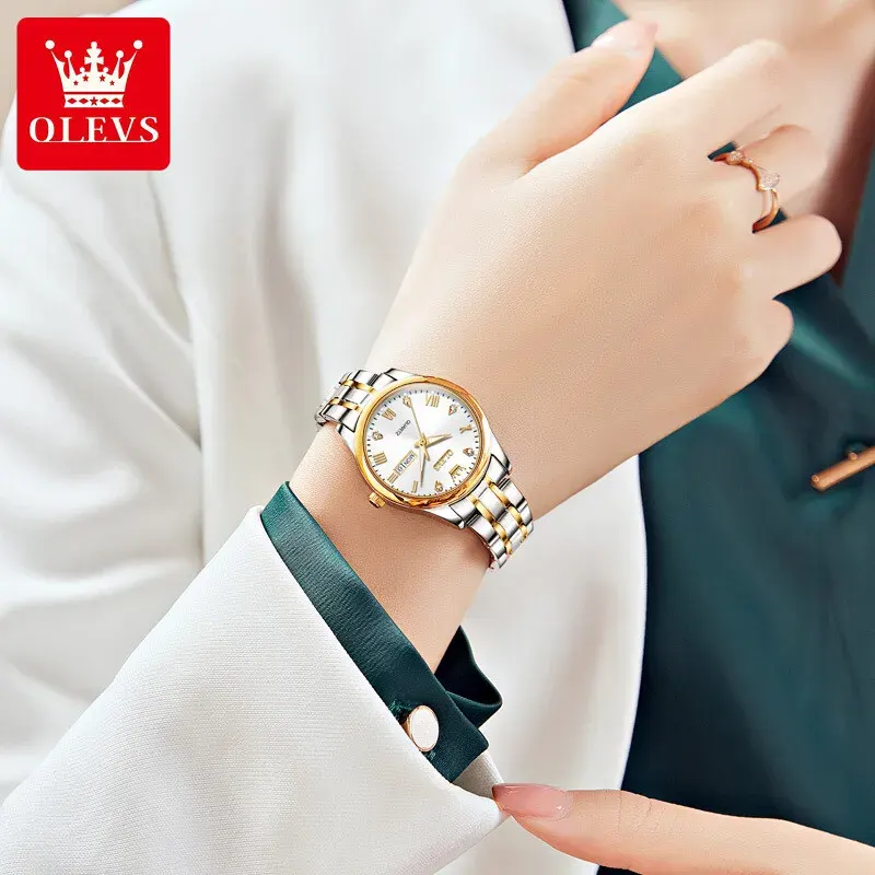 Olevs Day-Date Two-Tone White Dial Ladies Watch | 5563